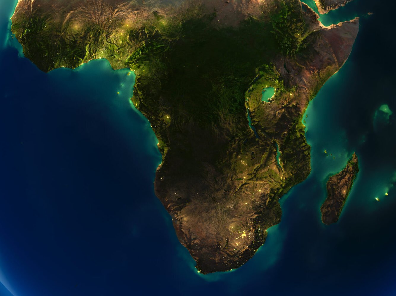 Highly,Detailed,Planet,Earth,At,Night,,With,Embossed,Continents,,Illuminated