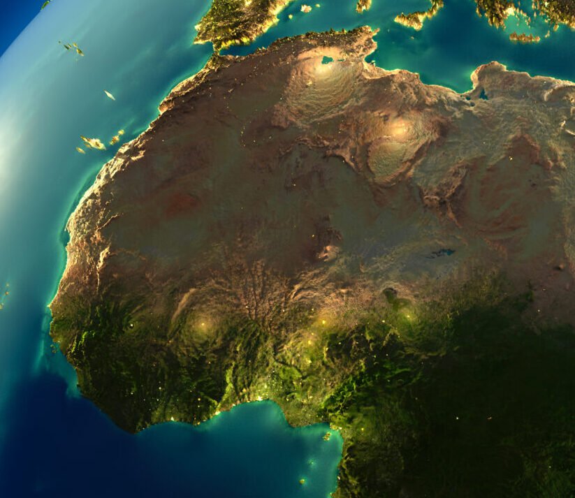 Highly,Detailed,Planet,Earth,At,Night,,With,Embossed,Continents,,Illuminated